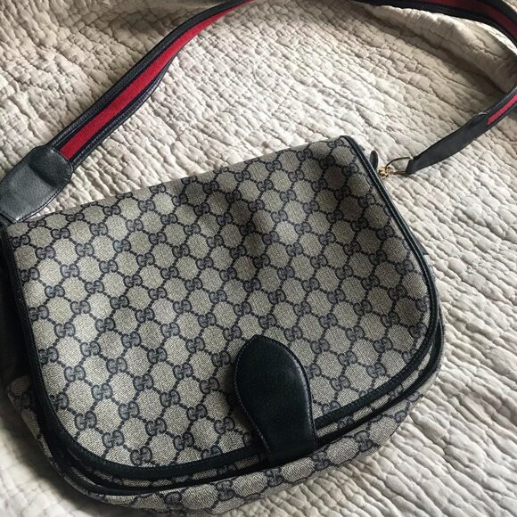 Authentic Vintage Gg Gucci Bag Large Postman Bag / Book Bag 1990s - Picture 1 of 11